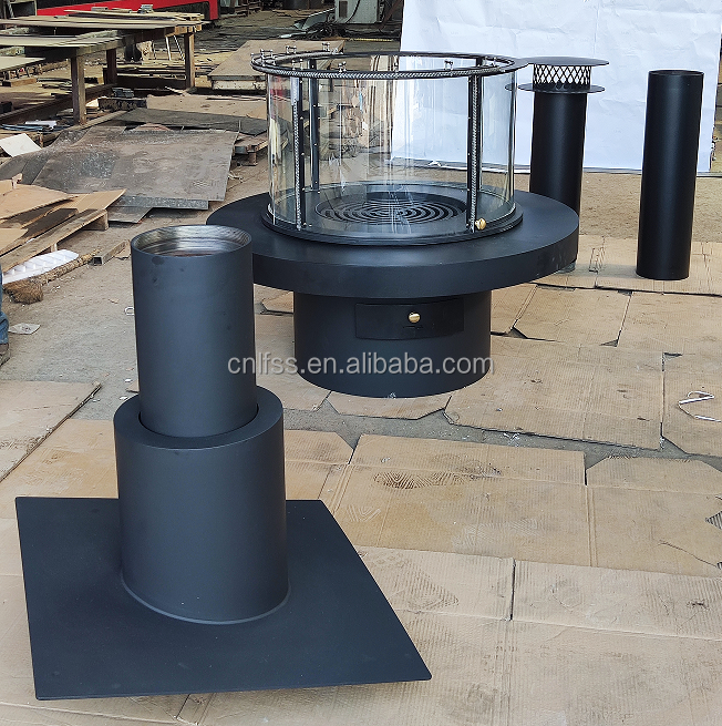 Kaminoen Carbon Steel Ronde tafel Europese stijl Luxe meubels Hoogwaardig Zwart Moderne Glas Kunst Roterende 4