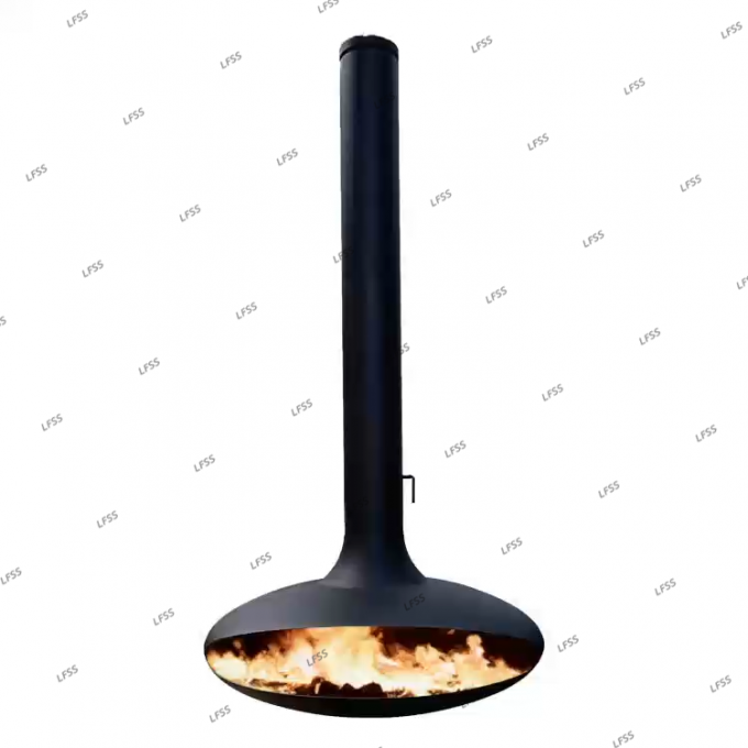 Hangende houten zwarte open haard brandende dakkamin binnen staal op maat 0