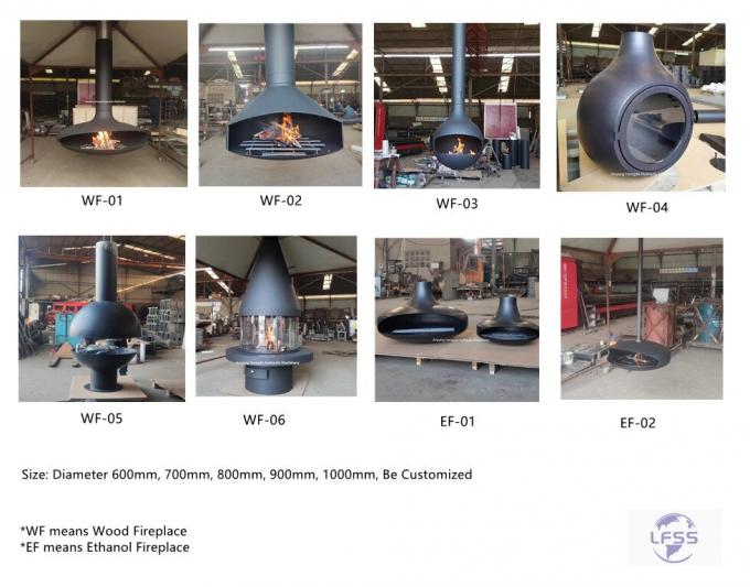 Hangende houten zwarte open haard brandende dakkamin binnen staal op maat 1