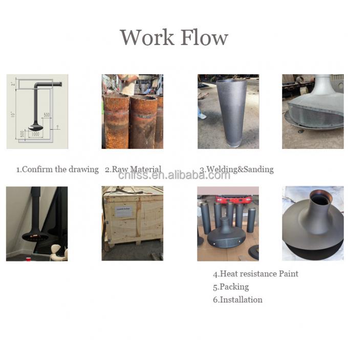 Hangende houten zwarte open haard brandende dakkamin binnen staal op maat 3