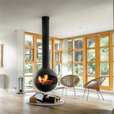 600mm Luxury Morden Black Rotating Spherical Suspended Wood Burning Fireplace