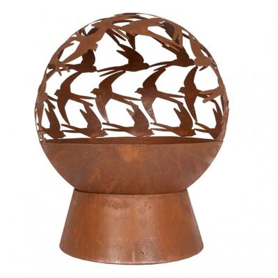 Wood Burning Laser Cut Design Oxidised Corten Steel Swallows Globe Fire Pit